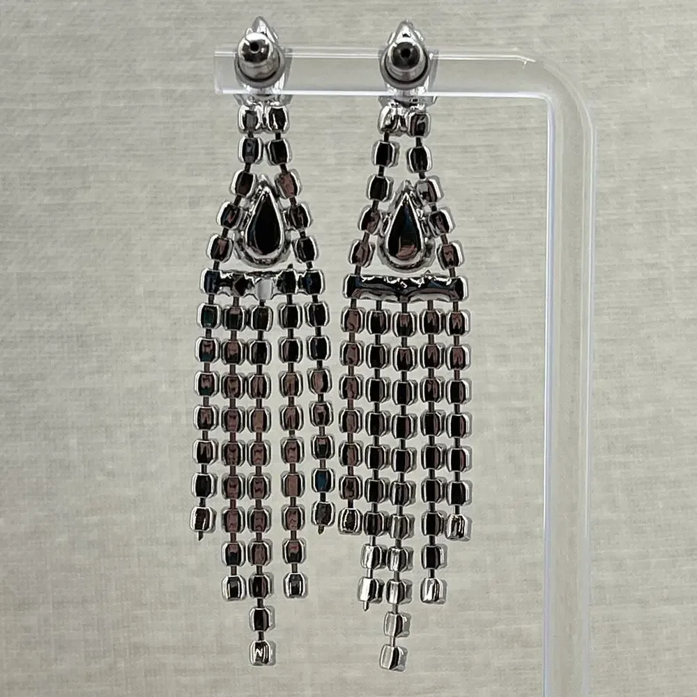 Long Tassel Zircon Crystal Chandelier Earrings Stud Drop Dangle Womens Jewelry